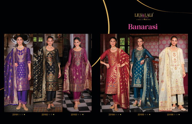 Lily And Lali Banarasi Jacquard Silk Kurti With Bottom Dupatta Wholesale Shop In Surat